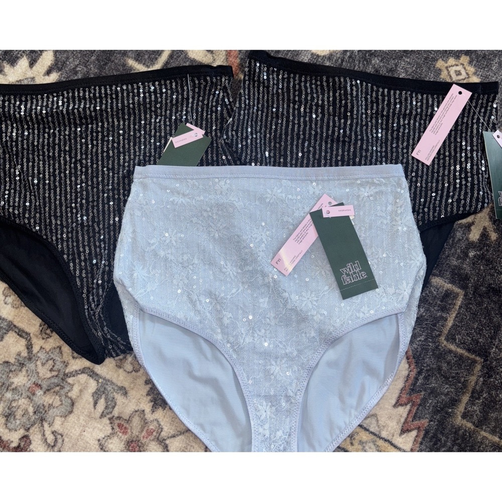 3 X Wild Fable Black / Blue Sequin Floral Lace High Waist Brief Panties Size XS